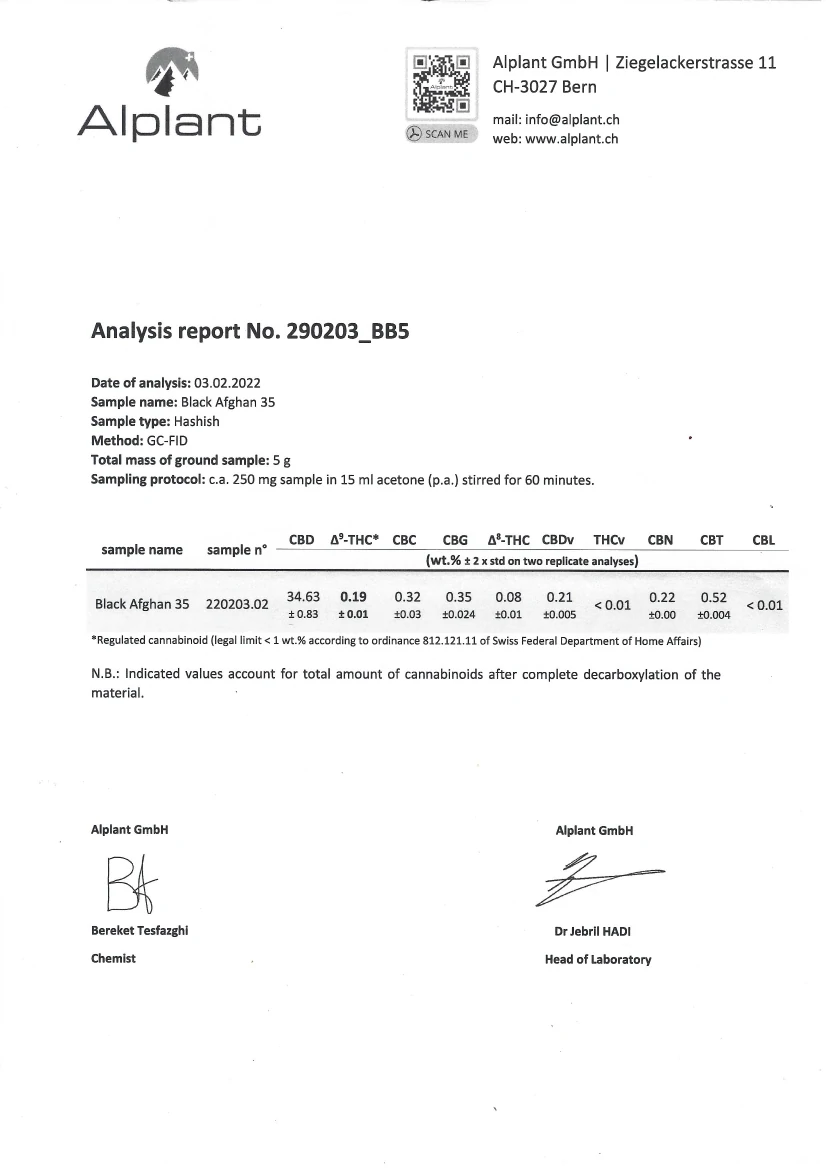 Swiss Made Black Afghan CBD Hash - 35% CBD - Billede 3